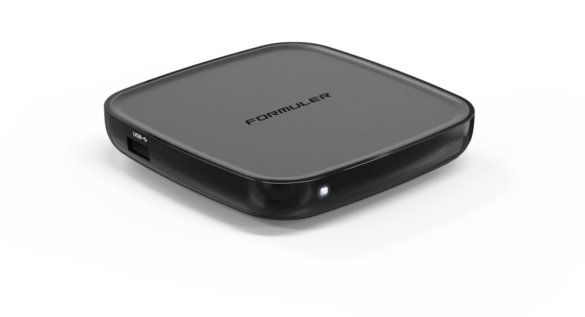 Formuler GTV 4K perspective view — Google TV streaming box with Chromecast built-in. Authorized Formuler distributor for Canada and the USA.