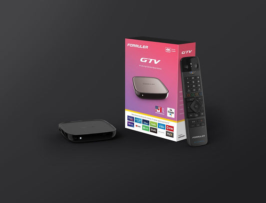 Formuler GTV 4K retail gift box — Google TV 4K HDR streaming box with Chromecast built-in. Authorized Formuler distributor for Canada and the USA.