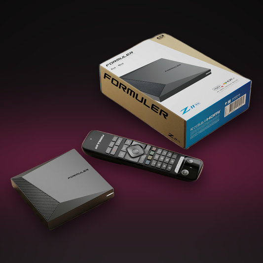 Formuler Z11 Pro 4K streaming box with retail box, player and GTV-IR1 remote