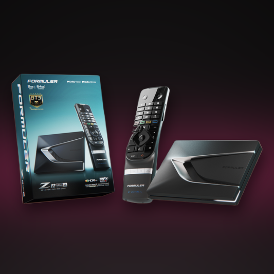 Formuler Z12 Ultra SE Dolby Vision 4K streaming box with retail box and GTV-BT3 backlit voice remote